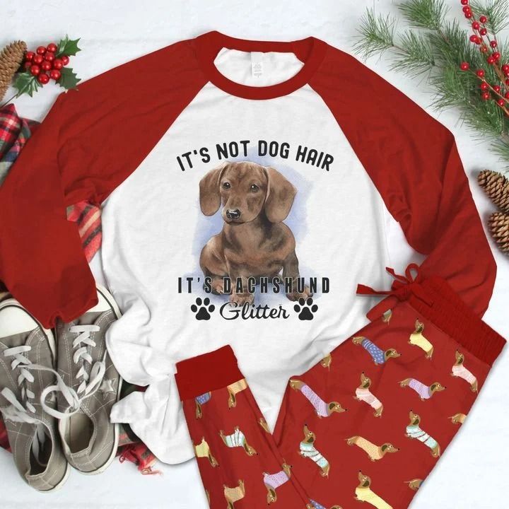 Dachshund Glitter Pajama Set |Sleepwear Pjs Sets | Raglan Shirt Pants Set