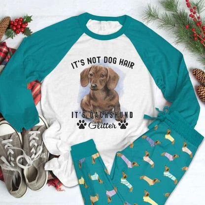 Dachshund Glitter Pajama Set |Sleepwear Pjs Sets | Raglan Shirt Pants Set