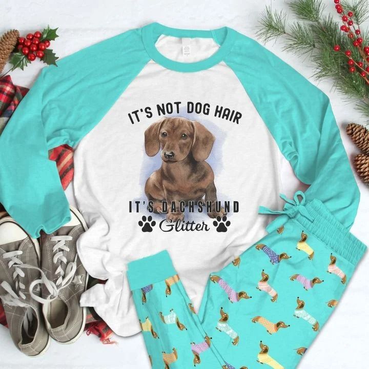 Dachshund Glitter Pajama Set |Sleepwear Pjs Sets | Raglan Shirt Pants Set