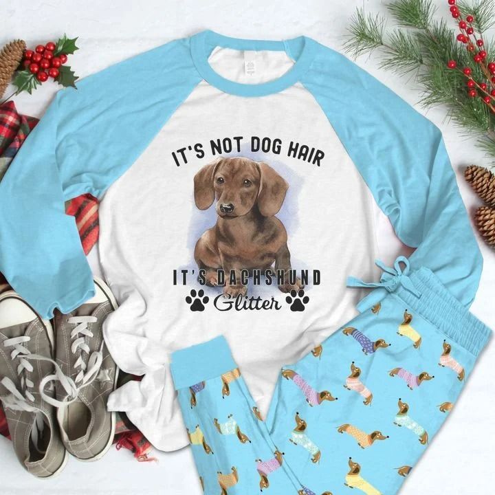 Dachshund Glitter Pajama Set |Sleepwear Pjs Sets | Raglan Shirt Pants Set