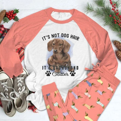 Dachshund Glitter Pajama Set |Sleepwear Pjs Sets | Raglan Shirt Pants Set