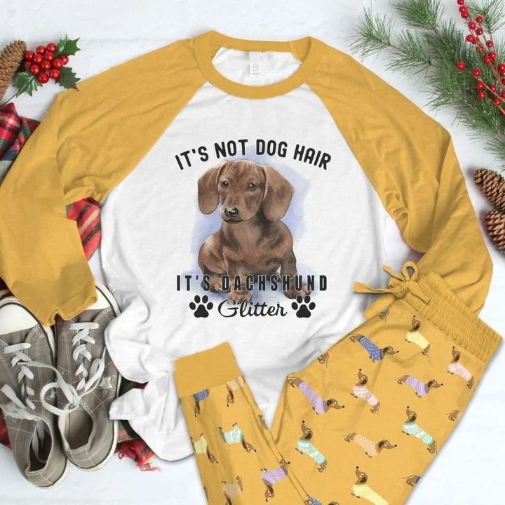 Dachshund Glitter Pajama Set |Sleepwear Pjs Sets | Raglan Shirt Pants Set