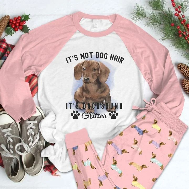Dachshund Glitter Pajama Set |Sleepwear Pjs Sets | Raglan Shirt Pants Set