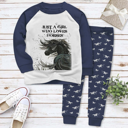 Horse Just A Girl Who Loves Horses Pajama Set |Sleepwear Pjs Sets | Raglan Shirt Pants Set