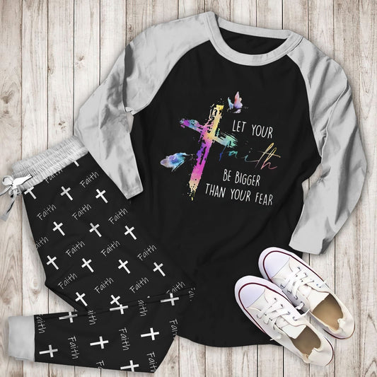 Faith Let Your Faith Bigger Than Your Fear Abh Pajama Set |Sleepwear Pjs Sets | Raglan Shirt Pants Set