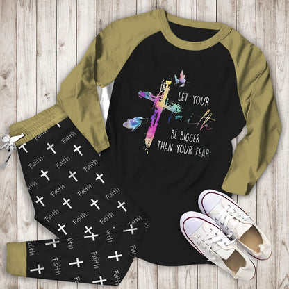 Faith Let Your Faith Bigger Than Your Fear Abh Pajama Set |Sleepwear Pjs Sets | Raglan Shirt Pants Set