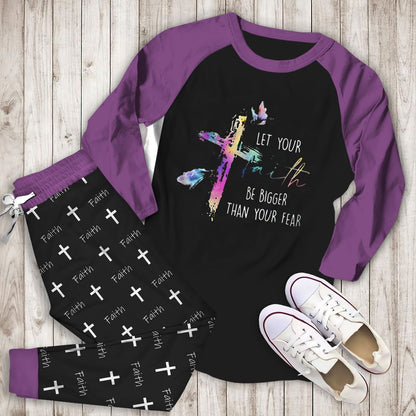 Faith Let Your Faith Bigger Than Your Fear Abh Pajama Set |Sleepwear Pjs Sets | Raglan Shirt Pants Set