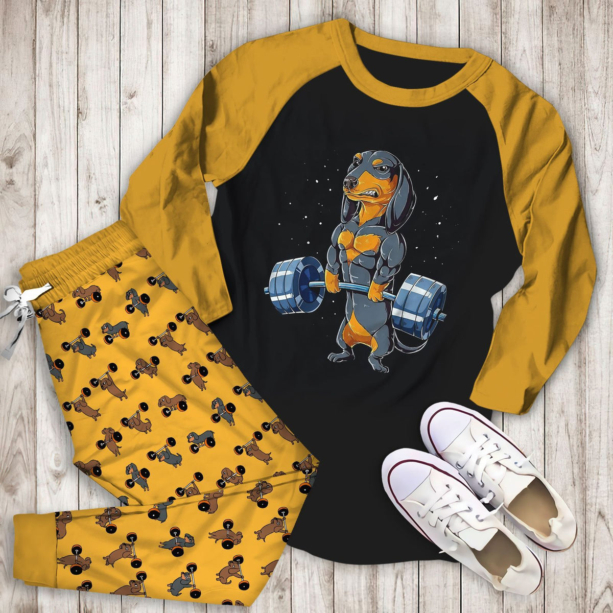 Dachshund Strong Dachshund Abf Pajama Set |Sleepwear Pjs Sets | Raglan Shirt Pants Set