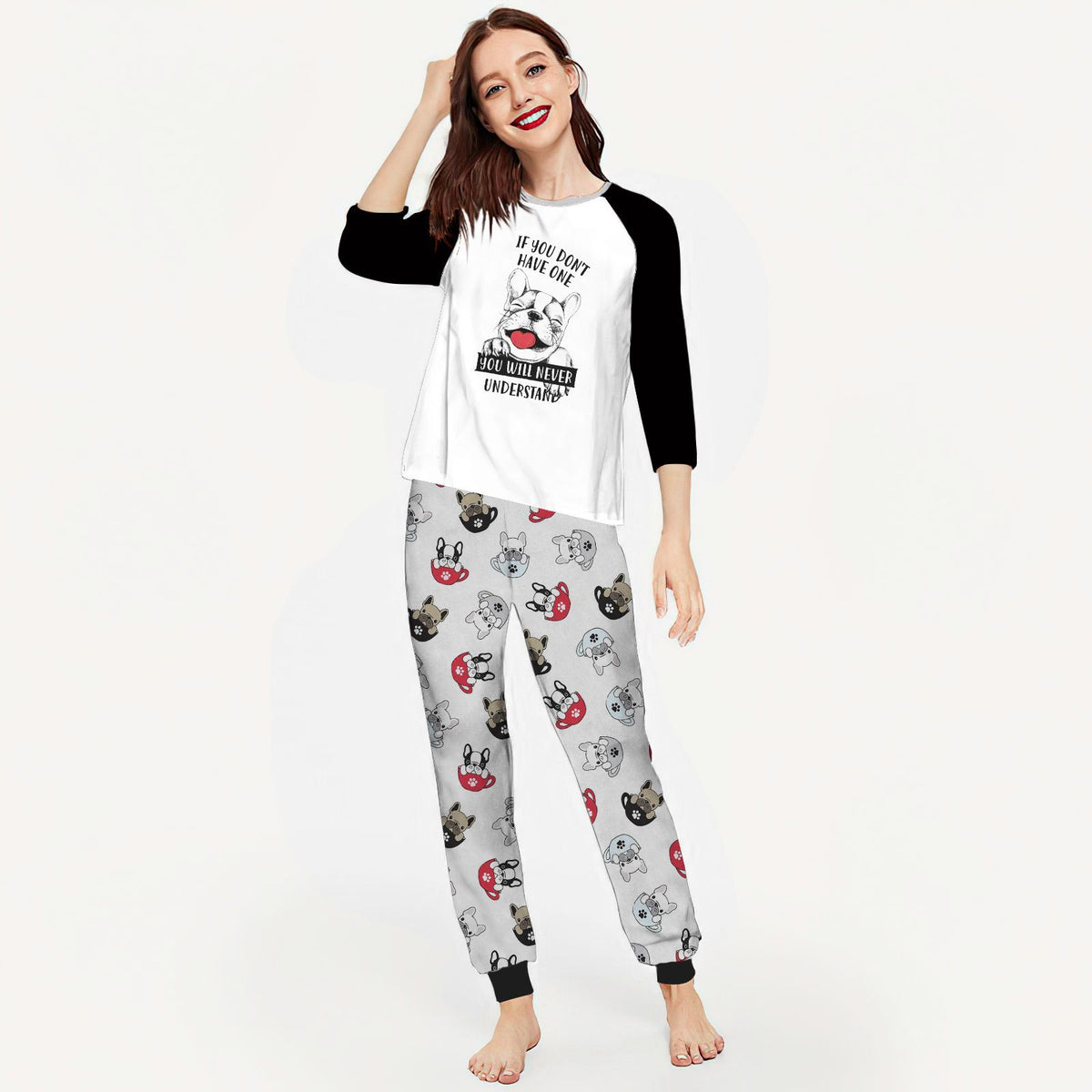 French Bulldog Frenchie Friend Abb Pajama Set |Sleepwear Pjs Sets | Raglan Shirt Pants Set