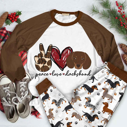 Dachshund Love Dachshund Aav Pajama Set |Sleepwear Pjs Sets | Raglan Shirt Pants Set