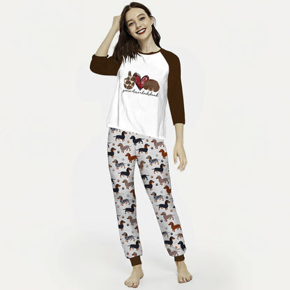 Dachshund Love Dachshund Aav Pajama Set |Sleepwear Pjs Sets | Raglan Shirt Pants Set