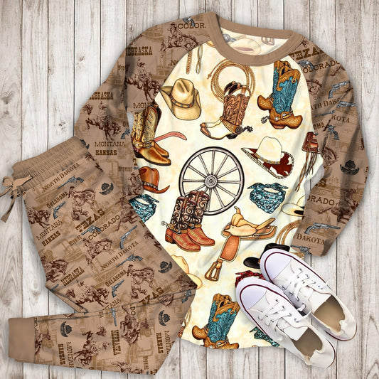 Cowboy Pajama Set |Sleepwear Pjs Sets | Raglan Shirt Pants Set