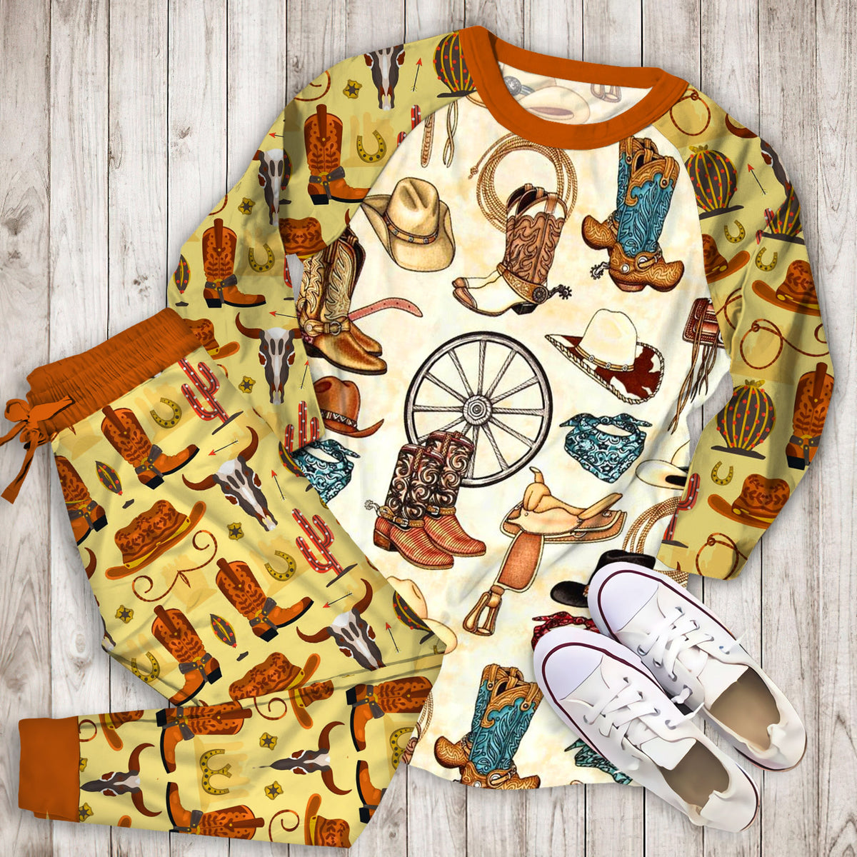 Cowboy Pajama Set |Sleepwear Pjs Sets | Raglan Shirt Pants Set