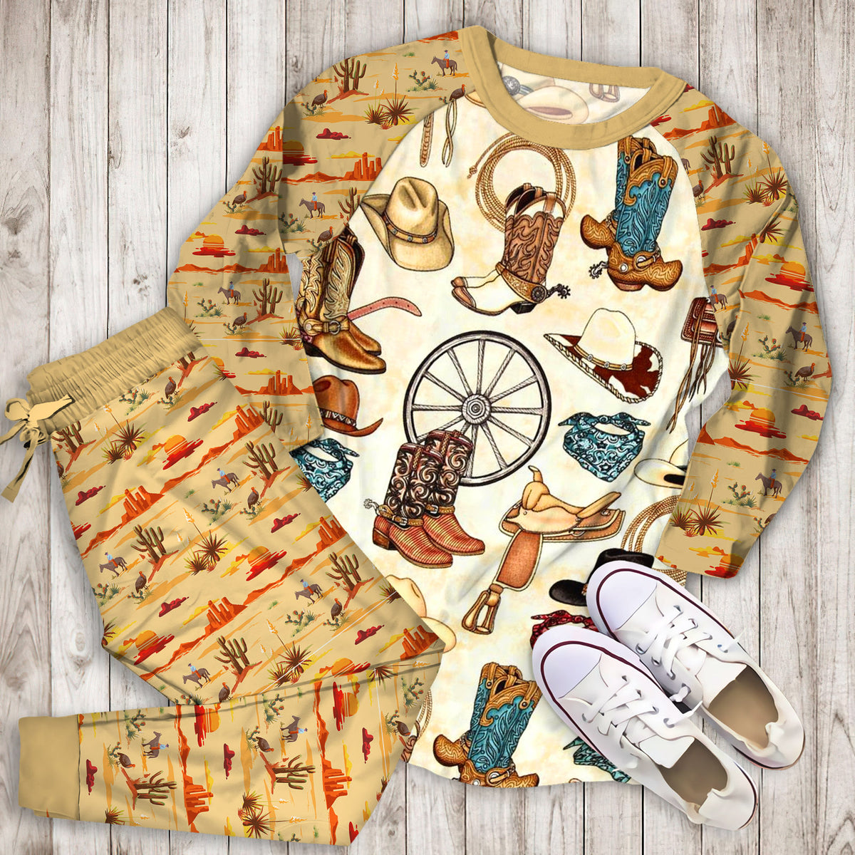 Cowboy Pajama Set |Sleepwear Pjs Sets | Raglan Shirt Pants Set