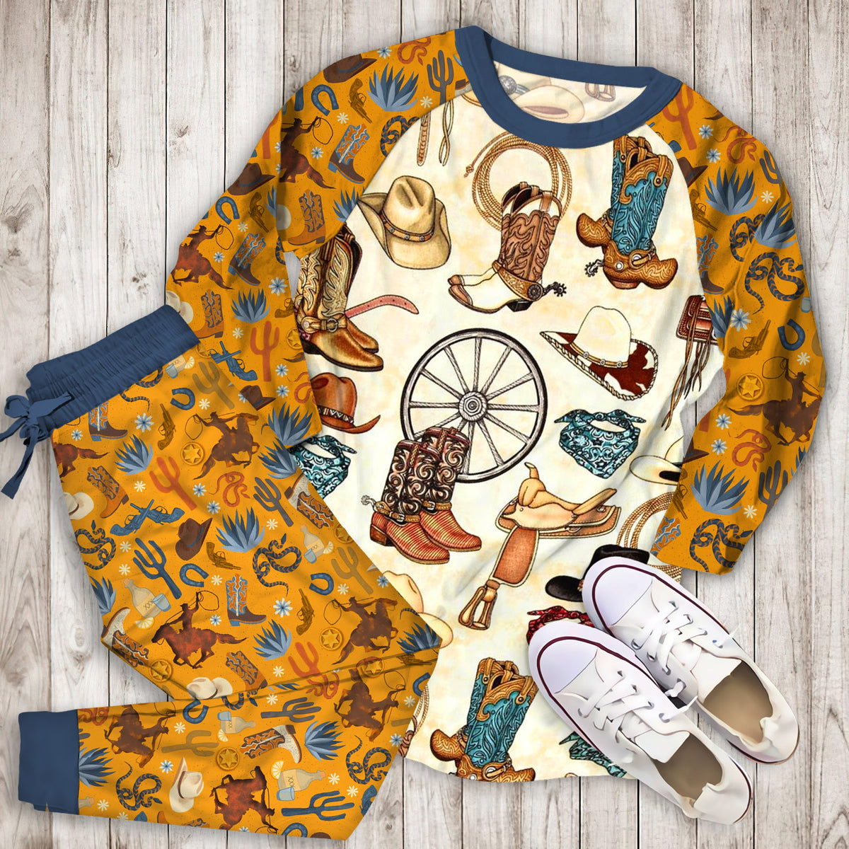 Cowboy Pajama Set |Sleepwear Pjs Sets | Raglan Shirt Pants Set