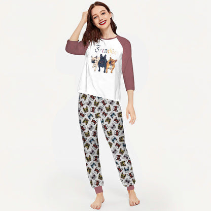French Bulldog Frenchie Love Aap Pajama Set |Sleepwear Pjs Sets | Raglan Shirt Pants Set