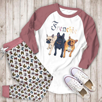 French Bulldog Frenchie Love Aap Pajama Set |Sleepwear Pjs Sets | Raglan Shirt Pants Set