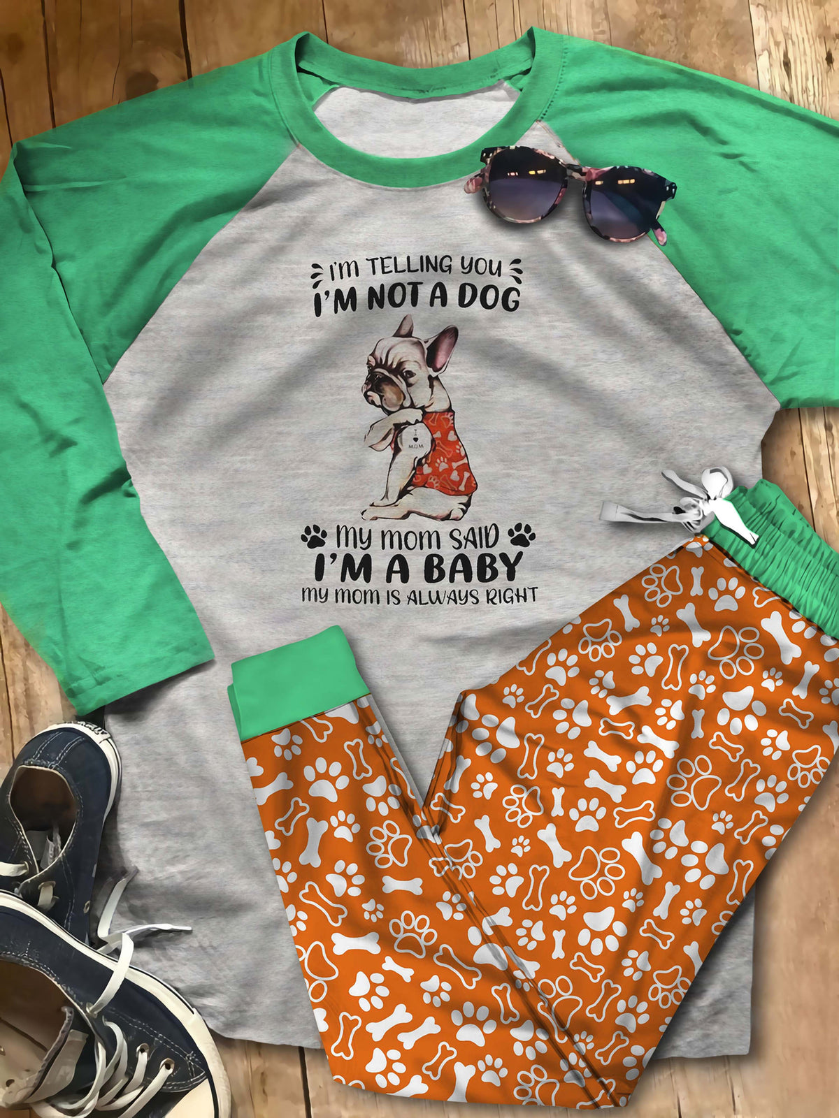 French Bulldog Lovers Aao Pajama Set |Sleepwear Pjs Sets | Raglan Shirt Pants Set