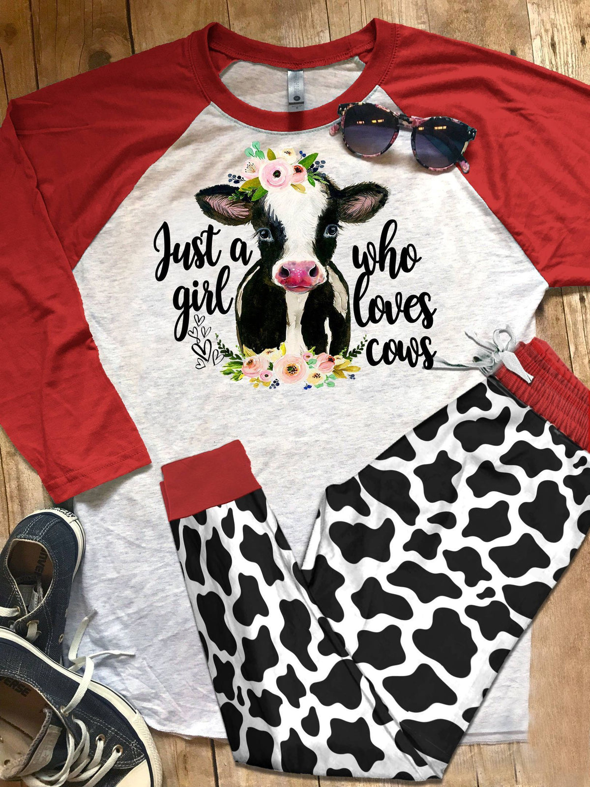 Cow Red Amazing Pajama Set |Sleepwear Pjs Sets | Raglan Shirt Pants Set