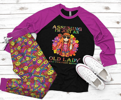 Hippie Set Hippie Lady Pajama Set |Sleepwear Pjs Sets | Raglan Shirt Pants Set