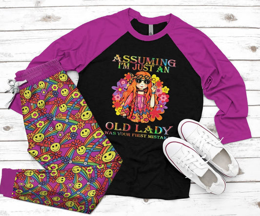 Hippie Set Hippie Lady Pajama Set |Sleepwear Pjs Sets | Raglan Shirt Pants Set