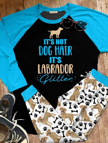 Labrador Set Yellow Labrador Glitter Pajama Set |Sleepwear Pjs Sets | Raglan Shirt Pants Set