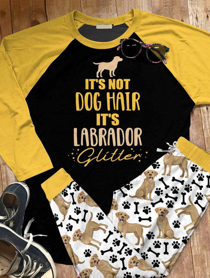 Labrador Set Yellow Labrador Glitter Pajama Set |Sleepwear Pjs Sets | Raglan Shirt Pants Set