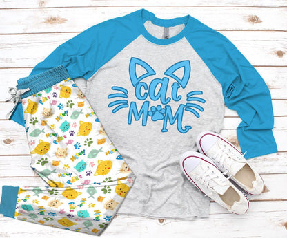 Cat I'M Cat Mom Pajama Set |Sleepwear Pjs Sets | Raglan Shirt Pants Set