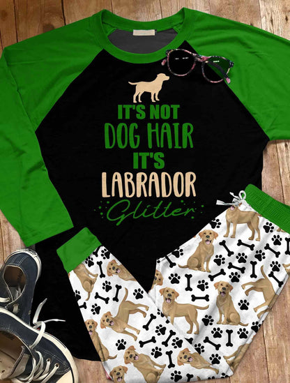 Labrador Set Yellow Labrador Glitter Pajama Set |Sleepwear Pjs Sets | Raglan Shirt Pants Set