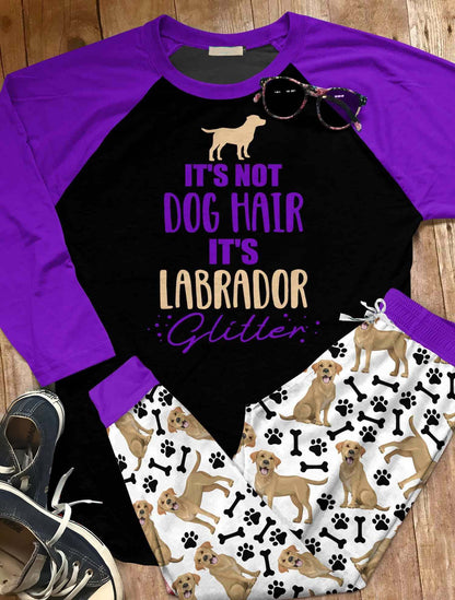 Labrador Set Yellow Labrador Glitter Pajama Set |Sleepwear Pjs Sets | Raglan Shirt Pants Set
