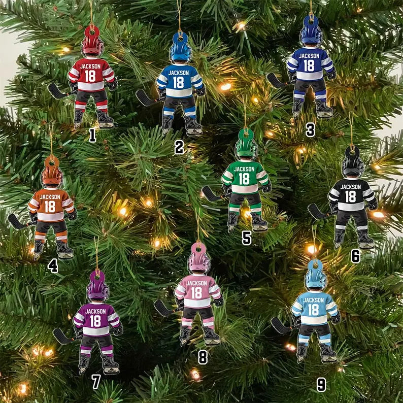 Personalized Ice Hockey Acrylic Christmas Ornament, Custom Name & Number Gift