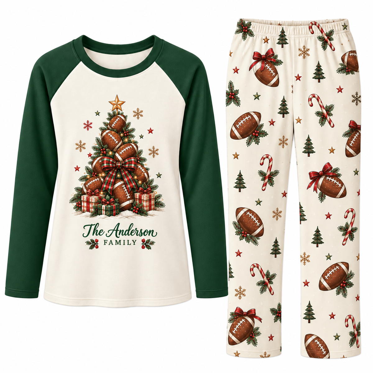 Cozy Football Christmas Tree Custom Name Matching Family Christmas Pajamas