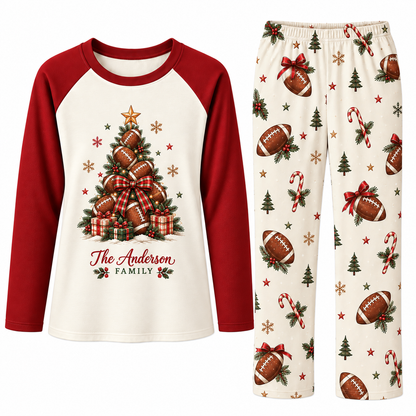 Cozy Football Christmas Tree Custom Name Matching Family Christmas Pajamas