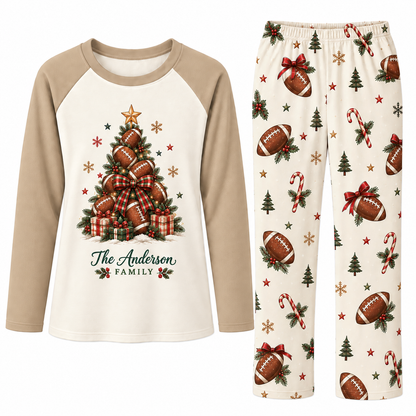 Cozy Football Christmas Tree Custom Name Matching Family Christmas Pajamas