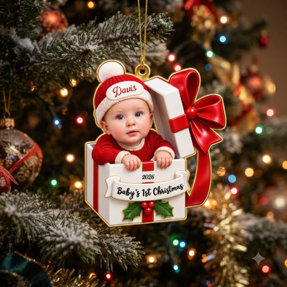 Adorable Custom Name Year Baby In Gift Box First Christmas Ornament