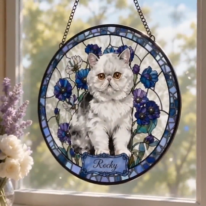 Personalized Pet Memorial Stained Glass Suncatcher – Custom Pet Portrait From Photo, Pet Loss Keepsake Window Hanging Gift